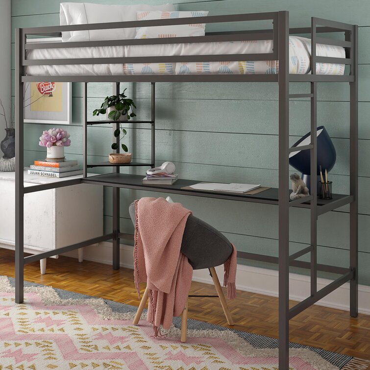 Metal loft bed with hot sale desk